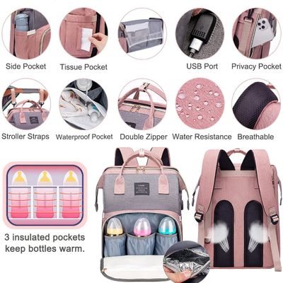 Thời trang Mommy Bag túi tã cho bé với nệm để dễ dàng đi ra ngoài vải chống nước chai em bé lớp cách nhiệt