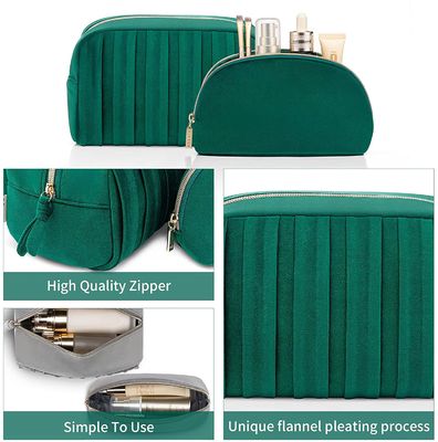 Velvet Custom Pouch Túi trang điểm làm đẹp sang trọng Zipper Velvet Travel Professional Cosmetic Cosmetic Green