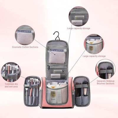 Túi đựng đồ vệ sinh treo tường cho nữ, Túi đựng đồ trang điểm du lịch phòng tắm màu hồng, Túi đựng đồ vệ sinh cá nhân du lịch cỡ trung không thấm nước