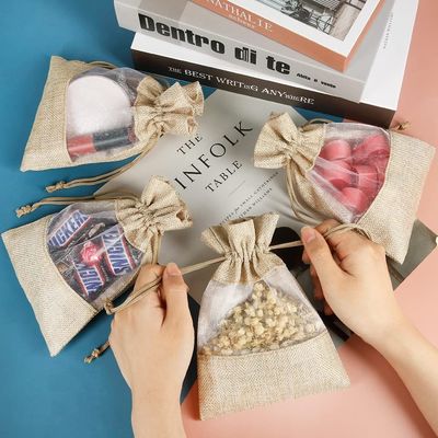 Nhẹ Bền Vải Bố Sheer Túi Dây Rút Tặng Trang Sức Túi Đựng Kẹo Tiệc Cưới Ủng Hộ