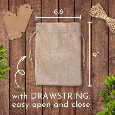 túi dây rút vải bố 6.6x9 inch 50 tag và 50 tag. Túi vải bố cho tất cả các dịp. Túi quà có thể tái sử dụng