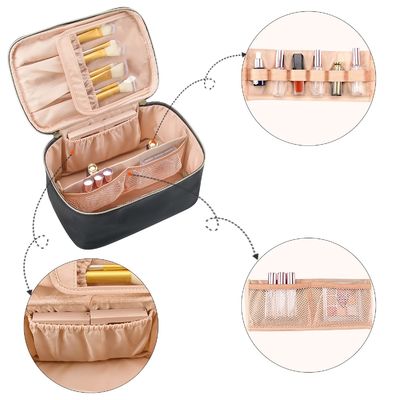 Túi đựng đồ trang điểm, Túi đựng mỹ phẩm cầm tay, Hộp đựng đồ trang điểm du lịch dung tích lớn, Túi đựng đồ trang điểm màu đen cho phụ nữ Túi vệ sinh