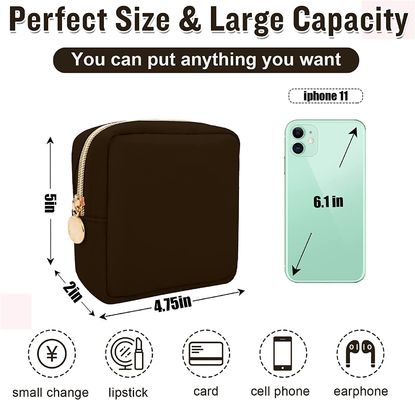 Túi trang điểm mini bằng nylon cho ví, Túi trang điểm nhỏ dễ thương Preppy Túi đựng mỹ phẩm có khóa kéo, Túi đựng tiền xu du lịch không thấm nước
