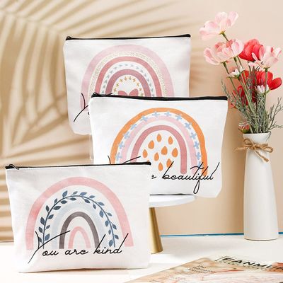 Túi đựng mỹ phẩm cầu vồng 4 miếng Trích dẫn đầy cảm hứng Túi đựng mỹ phẩm bằng vải