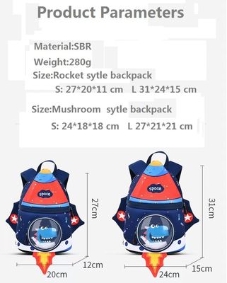 ba lô trẻ em hình tên lửa SBR 3D Túi giáo dục Neoprene mềm túi mẫu giáo nhẹ ba lô bé gái