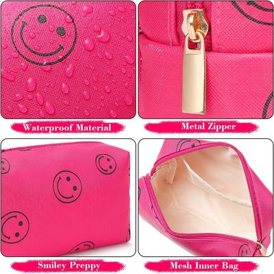 Túi đựng đồ trang điểm Preppy bằng da Pu Hộp đựng mỹ phẩm không thấm nước Mặt cười di động dễ thương