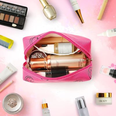 Túi đựng đồ trang điểm Preppy bằng da Pu Hộp đựng mỹ phẩm không thấm nước Mặt cười di động dễ thương
