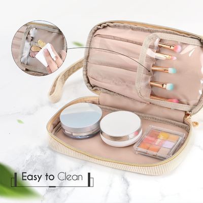 Túi đựng đồ trang điểm du lịch chống nước mềm, bền, Túi đựng mỹ phẩm trang điểm hai lớp lớn cho nữ