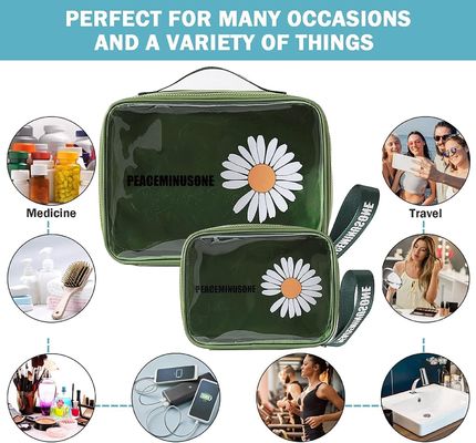 Túi trang điểm du lịch chống nước PVC trong suốt Daisy Mỹ phẩm màu xanh lá cây dành cho nữ